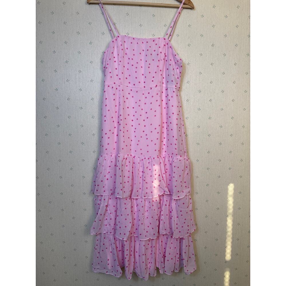 Lulus Nellie Pink Polka Dot Ruffled Strappy Midi Dress Large Coquette Barbycore - Picture 6 of 13